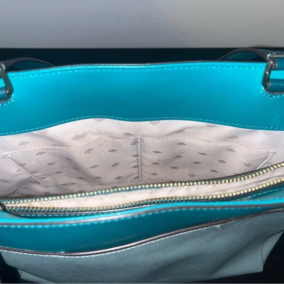 kate spade Two-Tone Light and Dark Teal Leather Tote - Picture 9 of 9